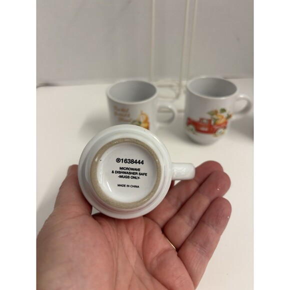 Set Of 4 Stacking Espresso Cups W/Wire Holding Rack Harvest Fall Thanksgiving - Picture 3 of 6